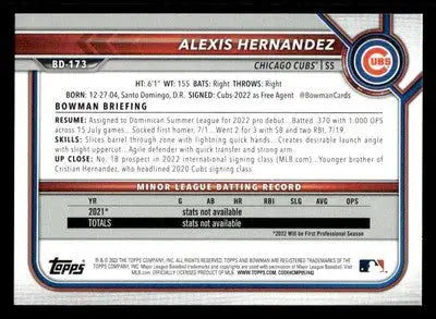 2022 Bowman Draft 1st Edition #BD-173 Alexis Hernandez - Baseball Card Single