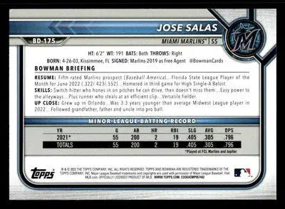 2022 Bowman Draft 1st Edition #BD-175 Jose Salas - Baseball Card Single
