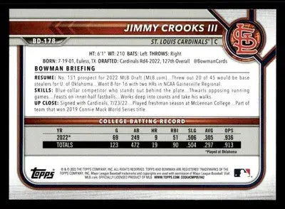2022 Bowman Draft 1st Edition #BD-178 Jimmy Crooks III - Baseball Card Single