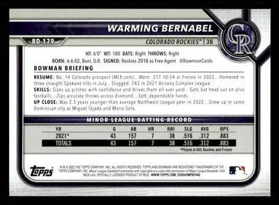 2022 Bowman Draft 1st Edition #BD-179 Warming Bernabel - Baseball Card Single