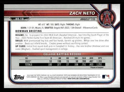2022 Bowman Draft 1st Edition #BD-18 Zach Neto - Baseball Card Single