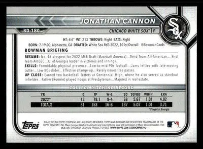 2022 Bowman Draft 1st Edition #BD-180 Jonathan Cannon - Baseball Card Single