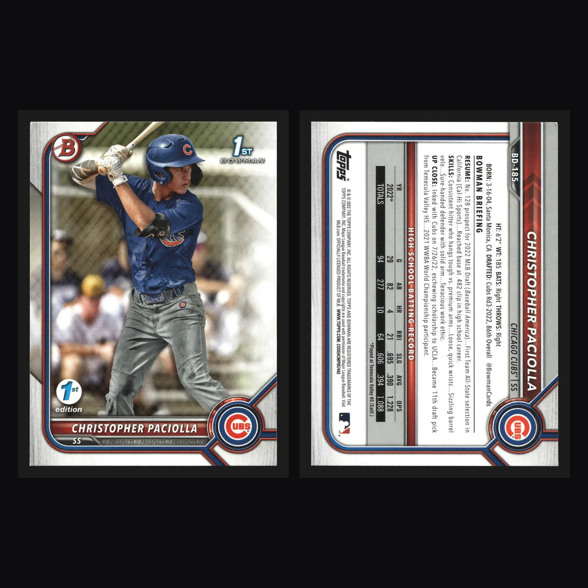 2022 Bowman Draft 1st Edition #BD-185 Christopher Paciolla 1st Bowman - Baseball Card Single