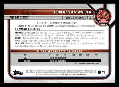 2022 Bowman Draft 1st Edition #BD-186 Jonathan Mejia - Baseball Card Single