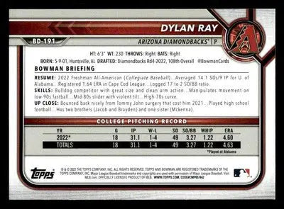 2022 Bowman Draft 1st Edition #BD-191 Dylan Ray - Baseball Card Single