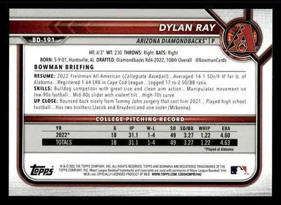 2022 Bowman Draft 1st Edition #BD-191 Dylan Ray - Baseball Card Single