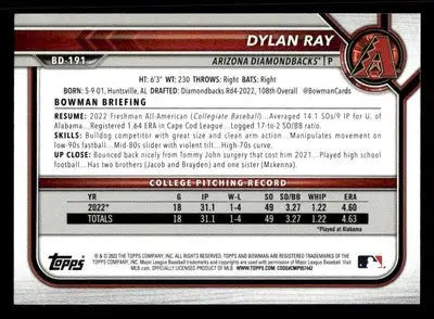 2022 Bowman Draft 1st Edition #BD-191 Dylan Ray Sky Blue - Baseball Card Single