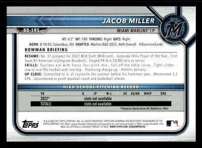 2022 Bowman Draft 1st Edition #BD-195 Jacob Miller - Baseball Card Single