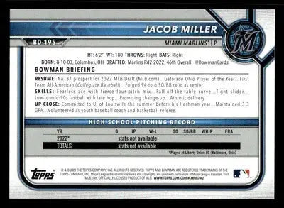 2022 Bowman Draft 1st Edition #BD-195 Jacob Miller - Baseball Card Single