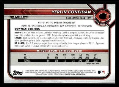 2022 Bowman Draft 1st Edition #BD-199 Yerlin Confidan - Baseball Card Single