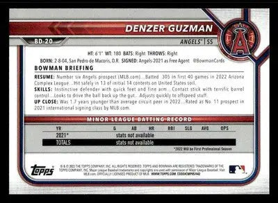 2022 Bowman Draft 1st Edition #BD-20 Denzer Guzman - Baseball Card Single