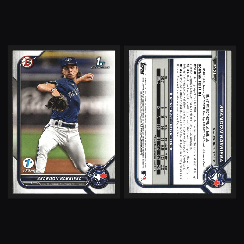 2022 Bowman Draft 1st Edition #BD-21 Brandon Barriera Blue Jays 1st Bowman - Baseball Card Single