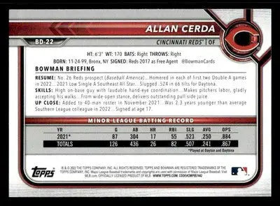 2022 Bowman Draft 1st Edition #BD-22 Allan Cerda - Baseball Card Single