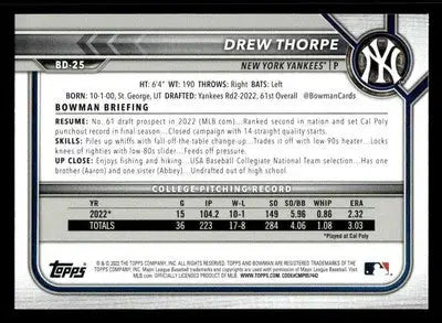 2022 Bowman Draft 1st Edition #BD-25 Drew Thorpe - Baseball Card Single