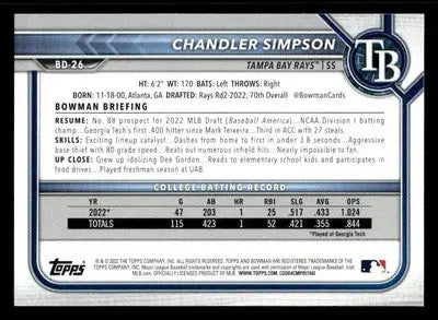 2022 Bowman Draft 1st Edition #BD-26 Chandler Simpson - Baseball Card Single