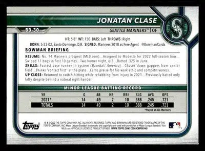 2022 Bowman Draft 1st Edition #BD-30 Jonatan Clase - Baseball Card Single