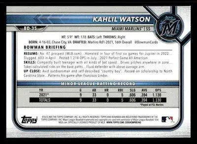 2022 Bowman Draft 1st Edition #BD-35 Kahlil Watson - Baseball Card Single