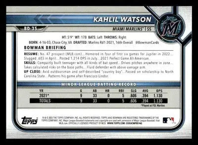 2022 Bowman Draft 1st Edition #BD-35 Kahlil Watson - Baseball Card Single