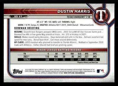 2022 Bowman Draft 1st Edition #BD-41 Dustin Harris - Baseball Card Single
