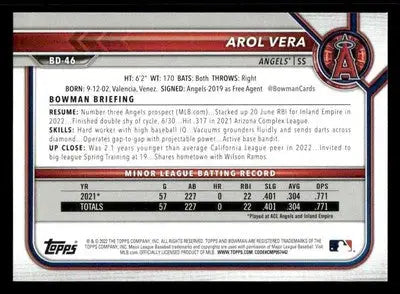 2022 Bowman Draft 1st Edition #BD-46 Arol Vera - Baseball Card Single