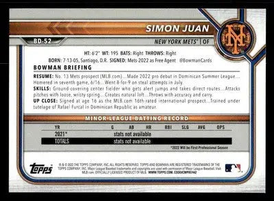 2022 Bowman Draft 1st Edition #BD-52 Simon Juan - Baseball Card Single