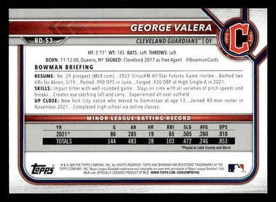 2022 Bowman Draft 1st Edition #BD-53 George Valera - Baseball Card Single