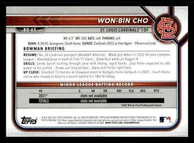 2022 Bowman Draft 1st Edition #BD-65 Won-Bin Cho - Baseball Card Single