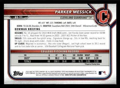 2022 Bowman Draft 1st Edition #BD-71 Parker Messick - Baseball Card Single