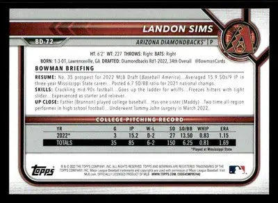 2022 Bowman Draft 1st Edition #BD-72 Landon Sims - Baseball Card Single