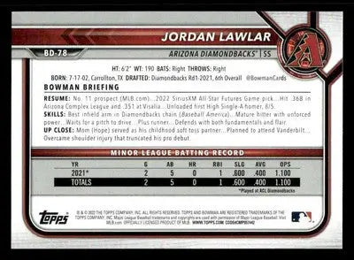 2022 Bowman Draft 1st Edition #BD-78 Jordan Lawlar - Baseball Card Single