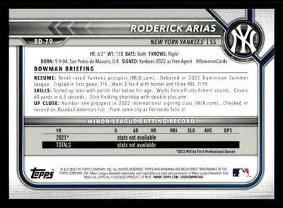 2022 Bowman Draft 1st Edition #BD-79 Roderick Arias - Baseball Card Single