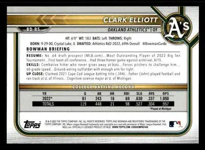 2022 Bowman Draft 1st Edition #BD-85 Clark Elliott Sky Blue - Baseball Card Single