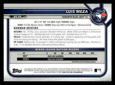 2022 Bowman Draft 1st Edition #BD-89 Luis Meza - Baseball Card Single