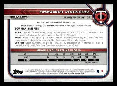 2022 Bowman Draft 1st Edition #BD-93 Emmanuel Rodriguez - Baseball Card Single