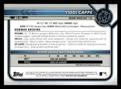 2022 Bowman Draft 1st Edition #BD-96 Yiddi Cappe - Baseball Card Single