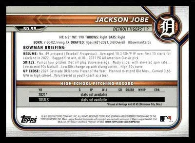 2022 Bowman Draft 1st Edition #BD-99 Jackson Jobe - Baseball Card Single