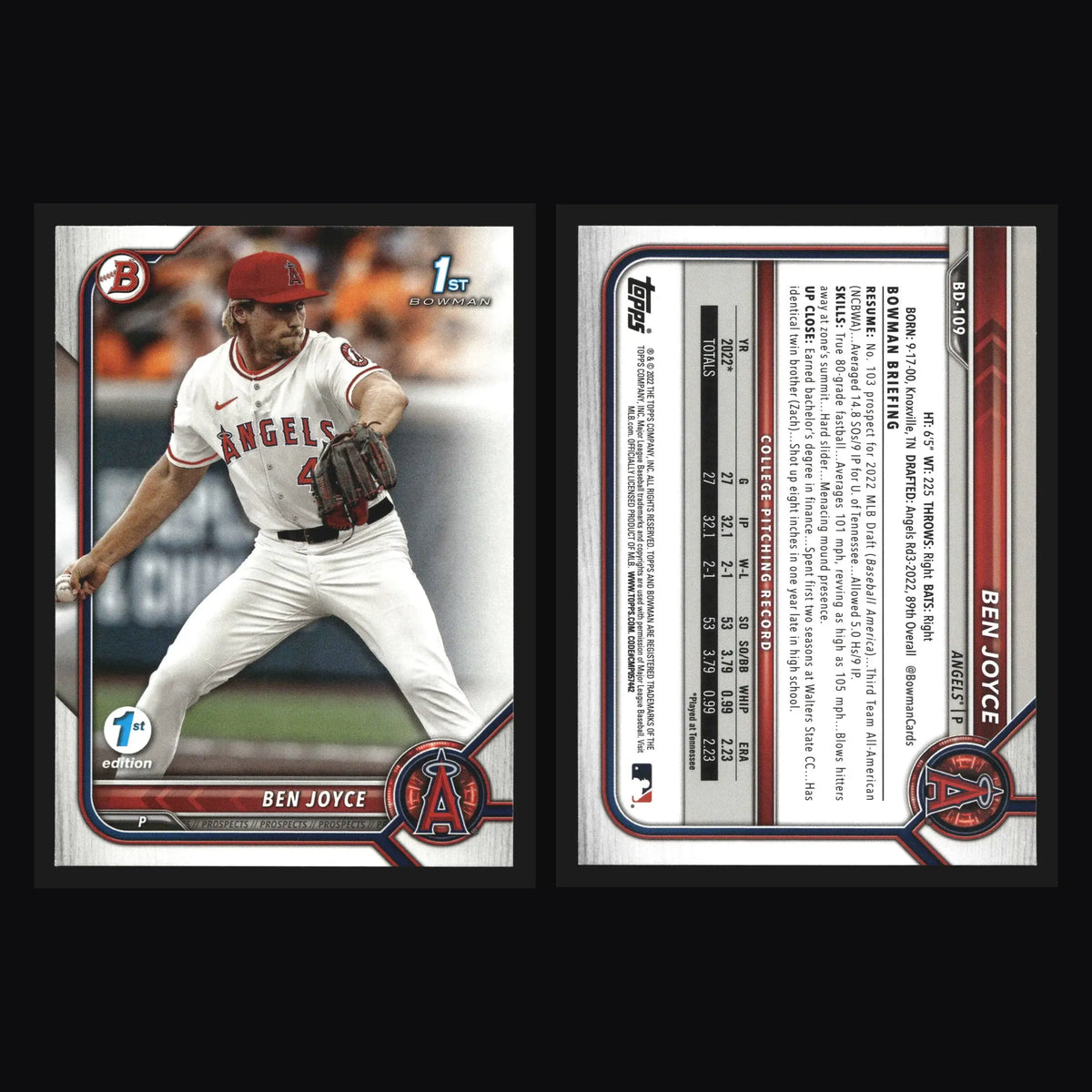 2022 Bowman Draft 1st Edition Ben Joyce #BD-109 1st Bowman Angels - Baseball Card Single