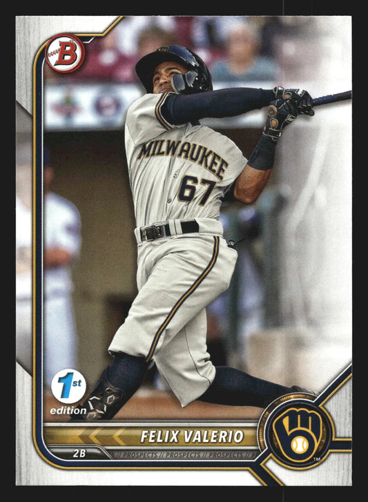 2022 Bowman Draft 1st Edition Felix Valerio #BD-66 Brewers - Baseball Card Single