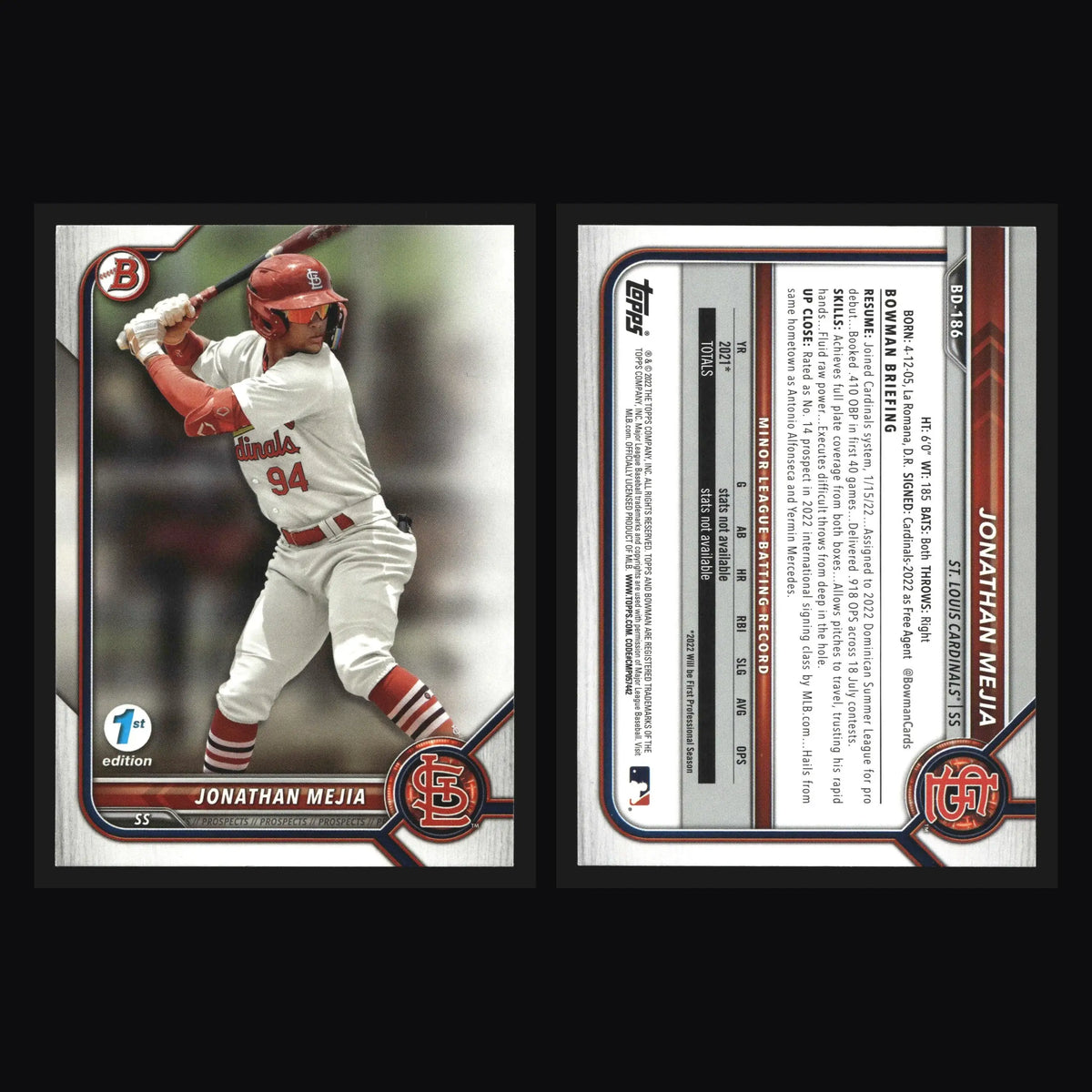 2022 Bowman Draft 1st Edition Jonathan Mejia #BD-186 1st Bowman Cards - Baseball Card Single