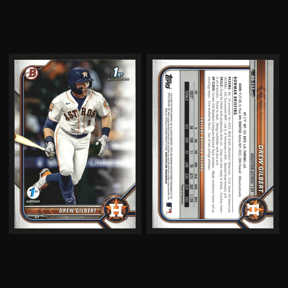 2022 Bowman Draft #BD-152 Drew Gilbert Astros 1st Bowman - Baseball Card Single