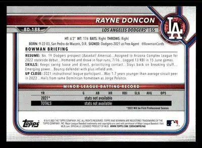 2022 Bowman Draft #BD-188 Rayne Doncon - Baseball Card Single