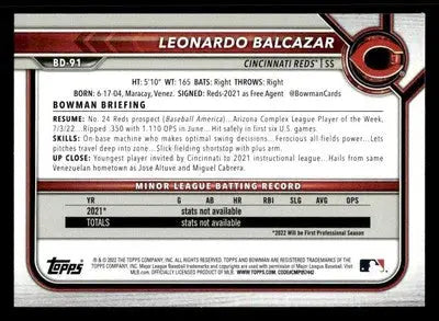 2022 Bowman Draft #BD-91 Leonardo Balcazar - Baseball Card Single