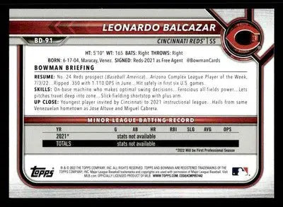 2022 Bowman Draft #BD-91 Leonardo Balcazar - Baseball Card Single