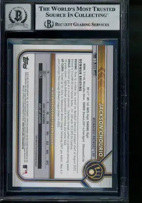 2022 Bowman Draft Jackson Chourio #BD115 Baseball BGS Authentic - Baseball Card Single