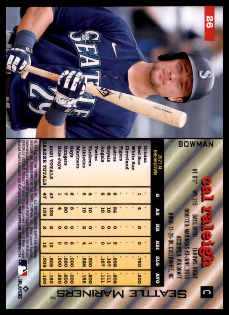 2022 Bowman Heritage Cal Raleigh RC 26 Seattle Mariners NM - Baseball Card Single