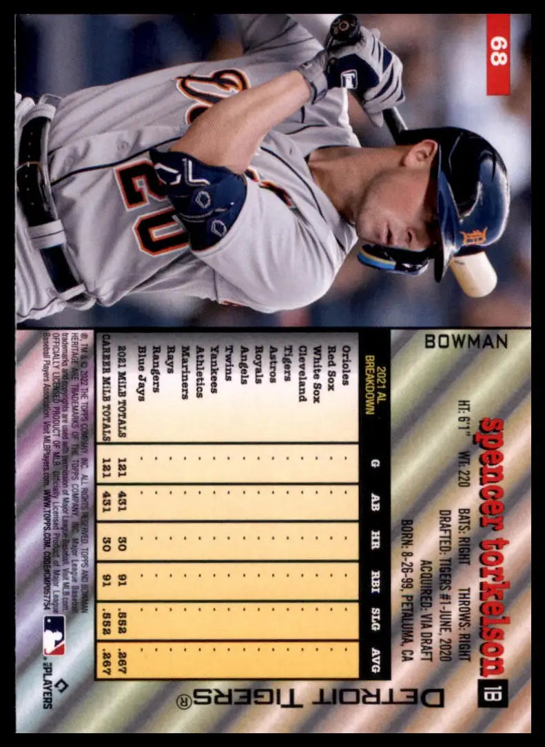 2022 Bowman Heritage Spencer Torkelson RC 68 Detroit Tigers NM - Baseball Card Single