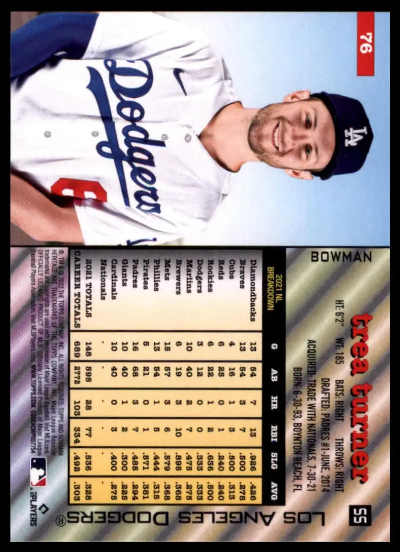2022 Bowman Heritage Trea Turner 76 Los Angeles Dodgers NM - Baseball Card Single