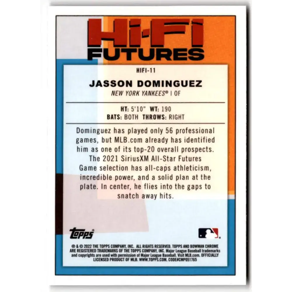 2022 Bowman Hi-Fi Futures Refractor #HIFI-11 Jasson Dominguez NM-MT New York Yankees Baseball Card - Baseball Card
