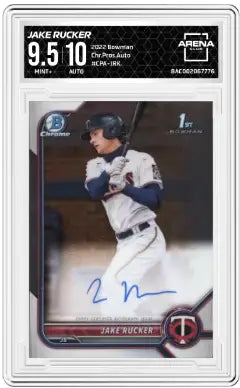 Professionally graded Bowman Jake Rucker chrome prospect auto baseball card in Arena Club 9.5