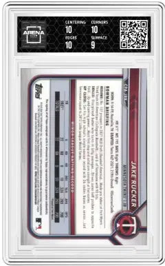 Graded Bowman Jake Rucker Chrome Prospect Auto baseball card in Arena Club 9.5